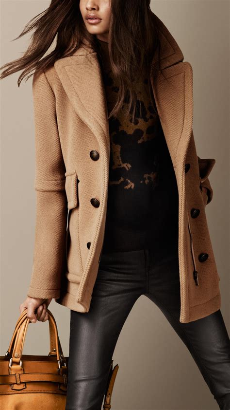 burberry camel pea coat womens|Burberry pea coat women's.